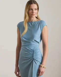 Pleated Jersey Cap-Sleeve Dress