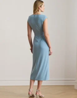 Pleated Jersey Cap-Sleeve Dress