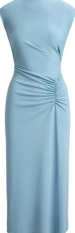 Pleated Jersey Cap-Sleeve Dress