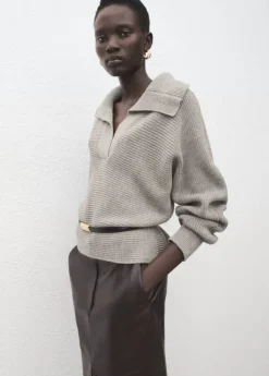 Polo-neck ribbed sweater