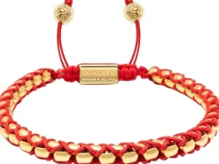 Red String Box Chain Bracelet in Gold