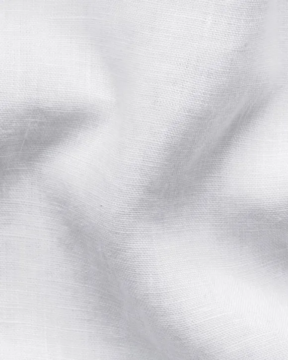 Regular Fit White Solid Short Sleeve Linen Shirt