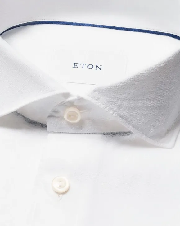 Regular Fit White Solid Short Sleeve Linen Shirt