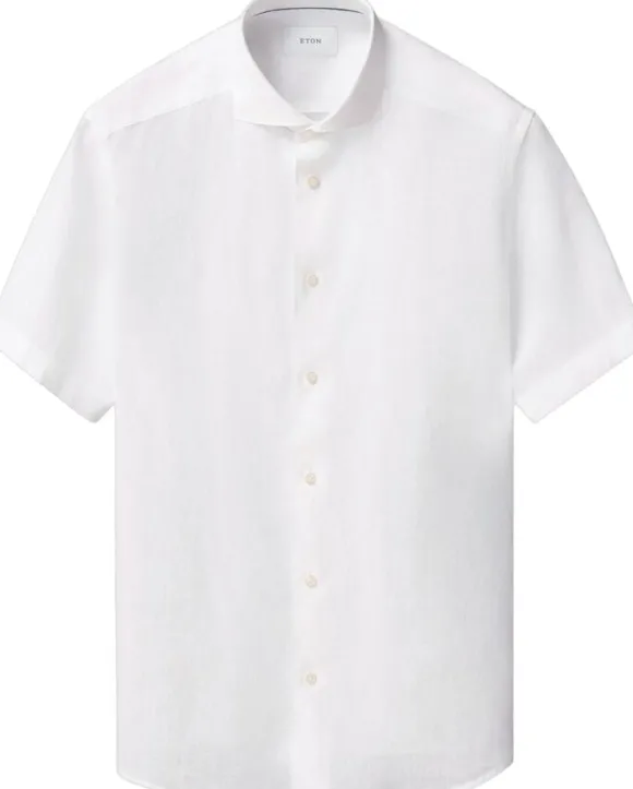 Regular Fit White Solid Short Sleeve Linen Shirt