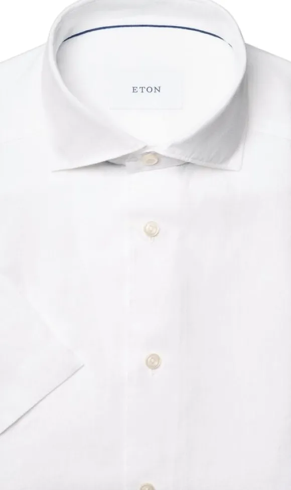 Regular Fit White Solid Short Sleeve Linen Shirt
