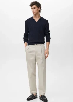 Ribbed knitted polo sweater