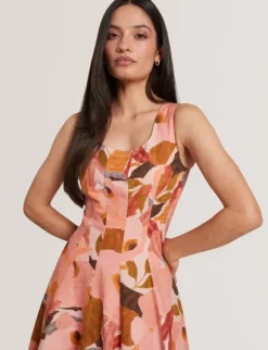 SHIVANA Printed Linen Blend Midi Dr