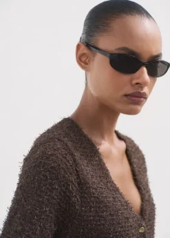Short-sleeved bouclé cardigan