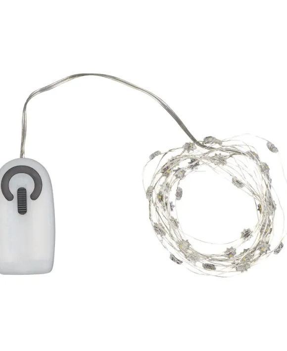 Silke miniblomst lyskæde 40L m/ timer, Klar/sølv