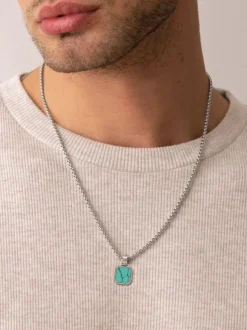 Silver Necklace with Square Turquoise Pendant