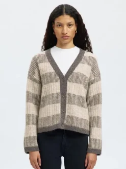 SLFALVA LS KNIT STRIPE V-CARDIGAN