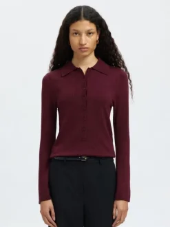 SLFLURA LS SLIM KNIT COLLAR NECK