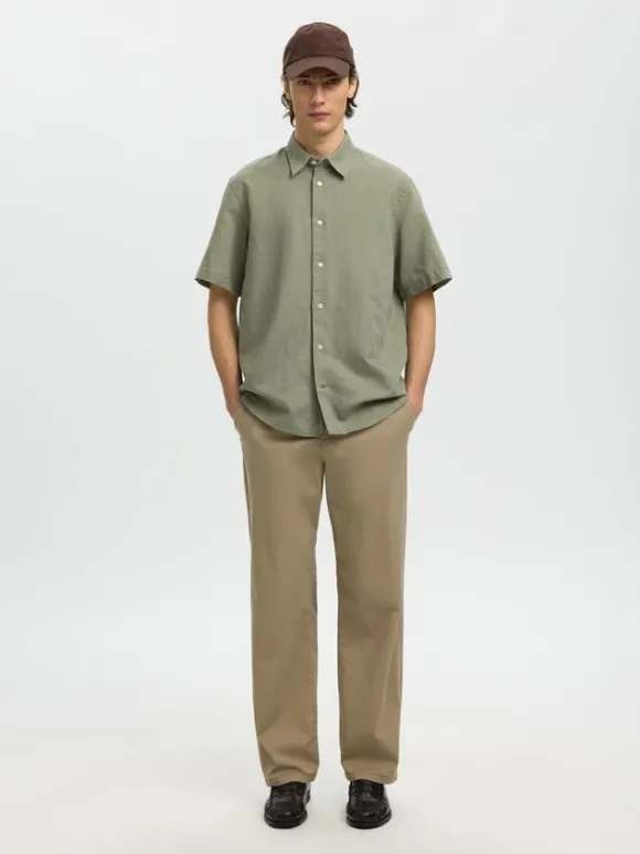 SLHREGCLAY LINENBLEND SS SHIRT CLA