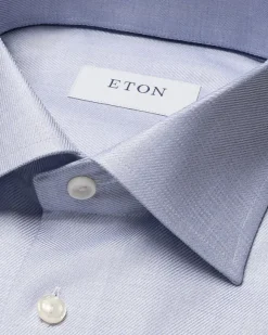 Slim Fit Dark Blue Mélange Solid Cotton Tencel Lyocell Shirt