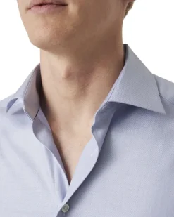 Slim Fit Dark Blue Mélange Solid Cotton Tencel Lyocell Shirt