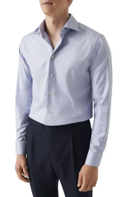 Slim Fit Dark Blue Mélange Solid Cotton Tencel Lyocell Shirt