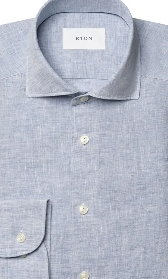 Slim Fit Light blue Solid Plain Weave Linen Shirt
