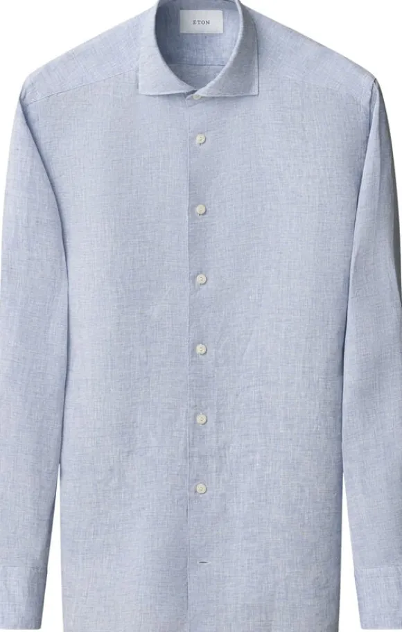 Slim Fit Light blue Solid Plain Weave Linen Shirt