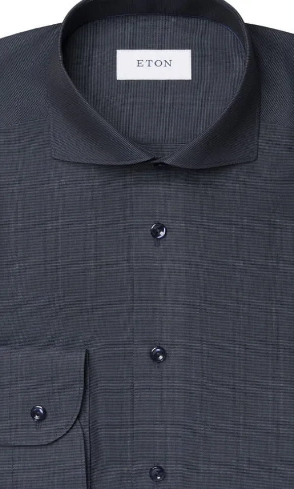 Slim Fit Navy Blue Semi Solid Signature Dobby Shirt