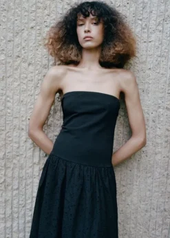 Strapless dress with broderie angla