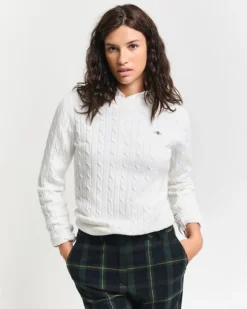 STRETCH COTTON CABLE C-NECK