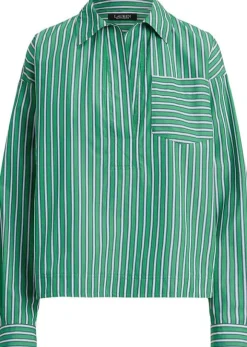 Striped Cotton Broadcloth Cropped Shirt