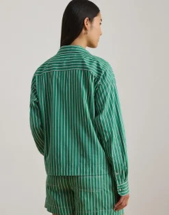 Striped Cotton Broadcloth Cropped Shirt