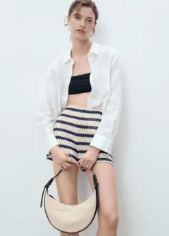 Striped crochet shorts