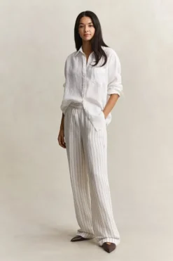 STRIPED LINEN BLEND PULL ON PANTS
