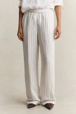 STRIPED LINEN BLEND PULL ON PANTS