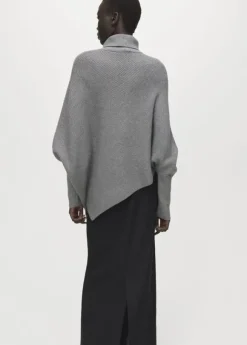 Sweater with asymmetrical roll neck