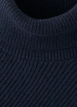 Sweater with asymmetrical roll neck