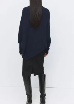 Sweater with asymmetrical roll neck