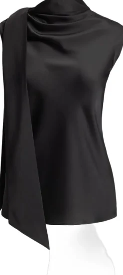 Tie-Neck Charmeuse Sleeveless Blouse