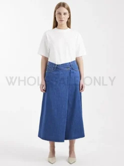 TSABBY WRAP DENIM MIDI SKIRT DB DNM