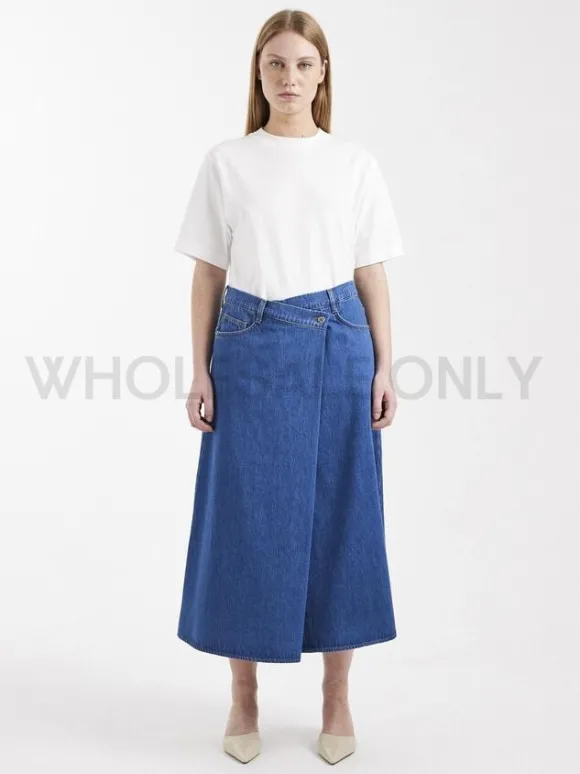 TSABBY WRAP DENIM MIDI SKIRT DB DNM