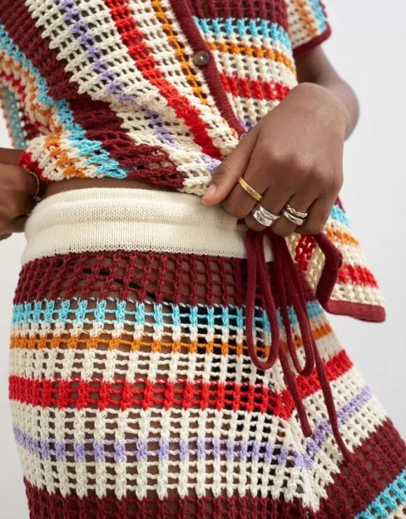 TSKAIA HR CROCHET STRIPPED KNIT SHO