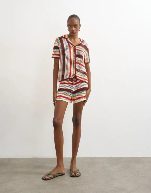 TSKAIA HR CROCHET STRIPPED KNIT SHO