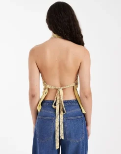 TSKELLY RUFFLE CHECK HALTER TOP WVN