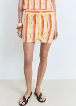 Two-tone striped cotton crochet skirt