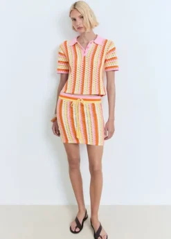 Two-tone striped cotton crochet skirt