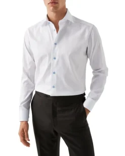 White Twill Shirt Blue Details - Slim Fit