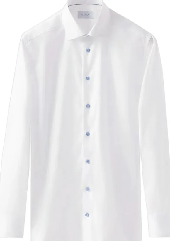 White Twill Shirt Blue Details - Slim Fit