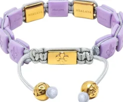 Women's Lavender Ceramic Flatbead Bracelet with Gold CZ
