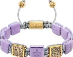Women's Lavender Ceramic Flatbead Bracelet with Gold CZ