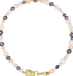 Women's Multi-Colored Pearl Choker with Gold Panther Head