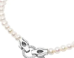 Women's Pearl Choker with Silver Double Panther Head