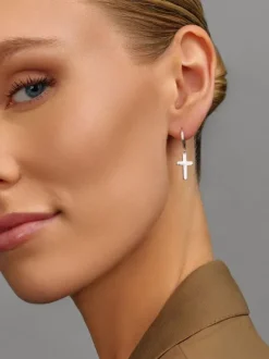 Women's Small Cross Earrings in Silver