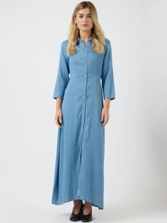 YASSAVANNA 3/4 LONG CHAMBRAY DRESS