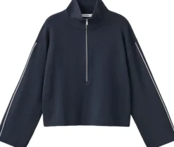 Zip neck contrast-stripe sweater